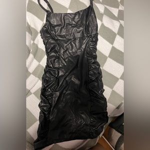 Faux leather rouched dress